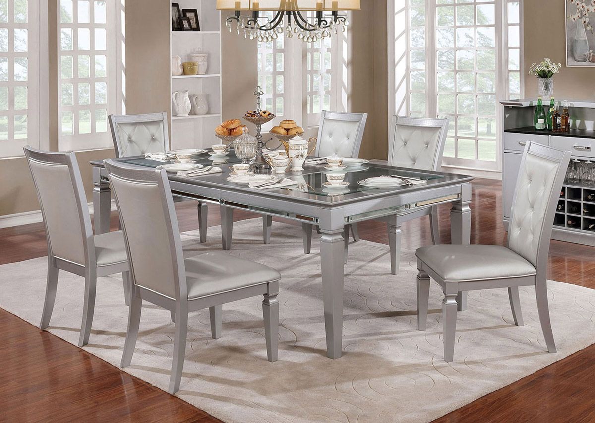 Anza Silver Finish Dining Table Set