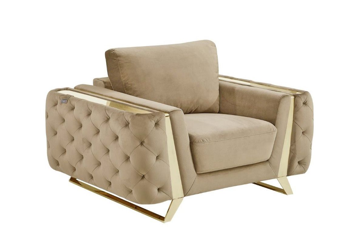 Ariana Beige Velvet Chair Gold Accents