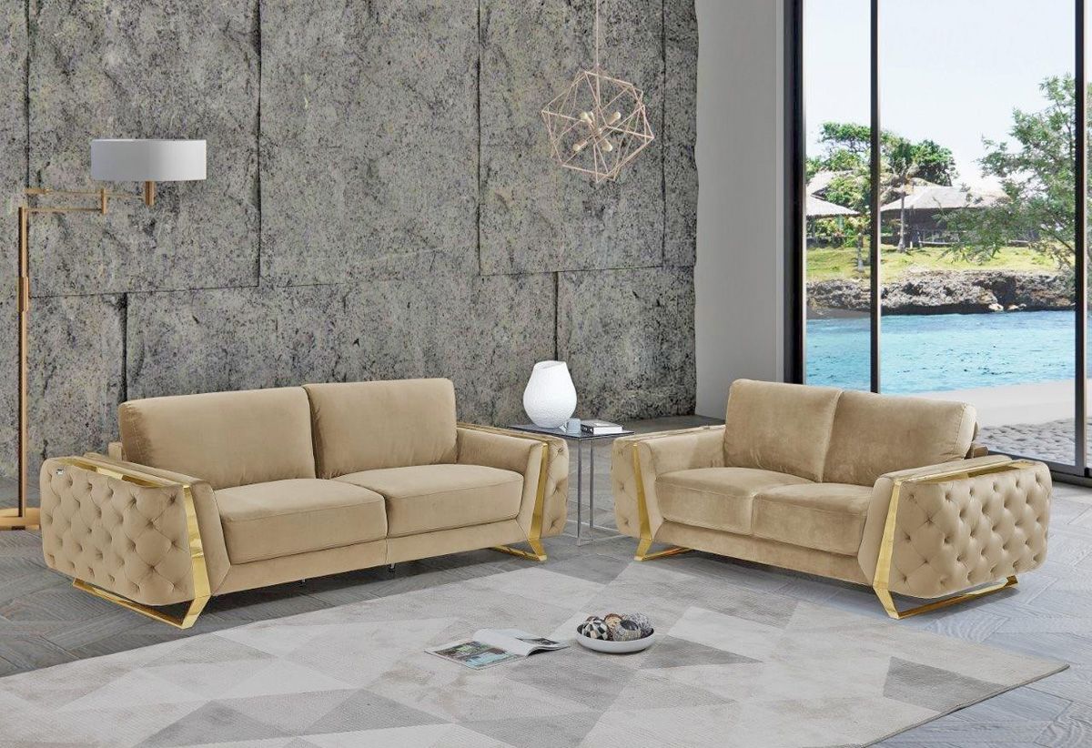Ariana Beige Velvet Sofa Set