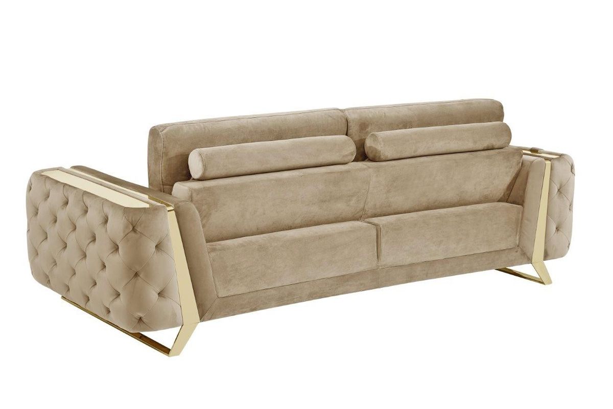 Ariana Beige Velvet Sofa Back Side
