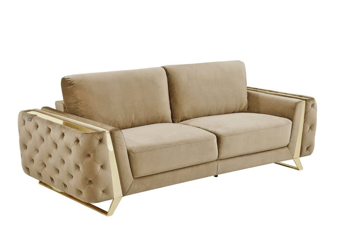 Ariana Beige Velvet Sofa Gold Accents