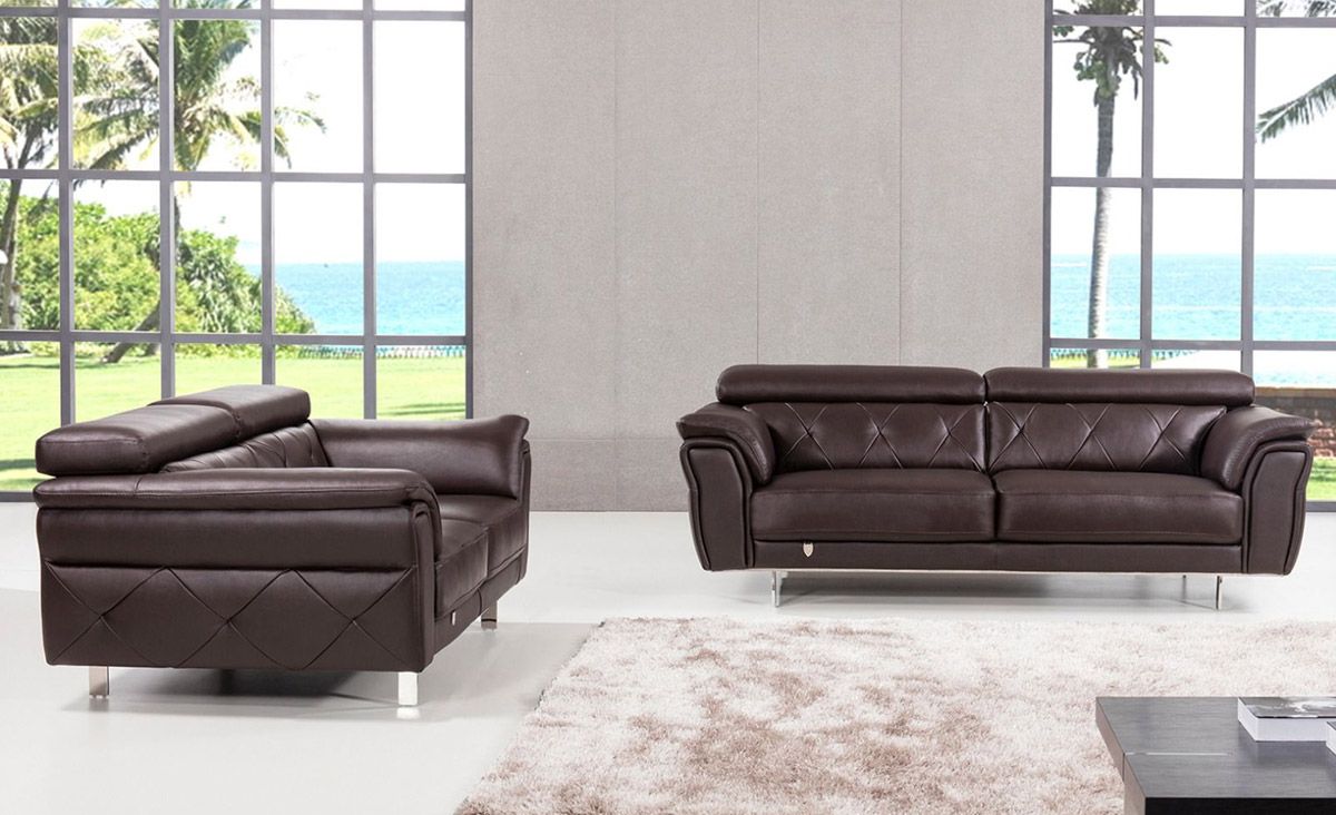 Arianna Chocolate Italian Leather Sofa Set