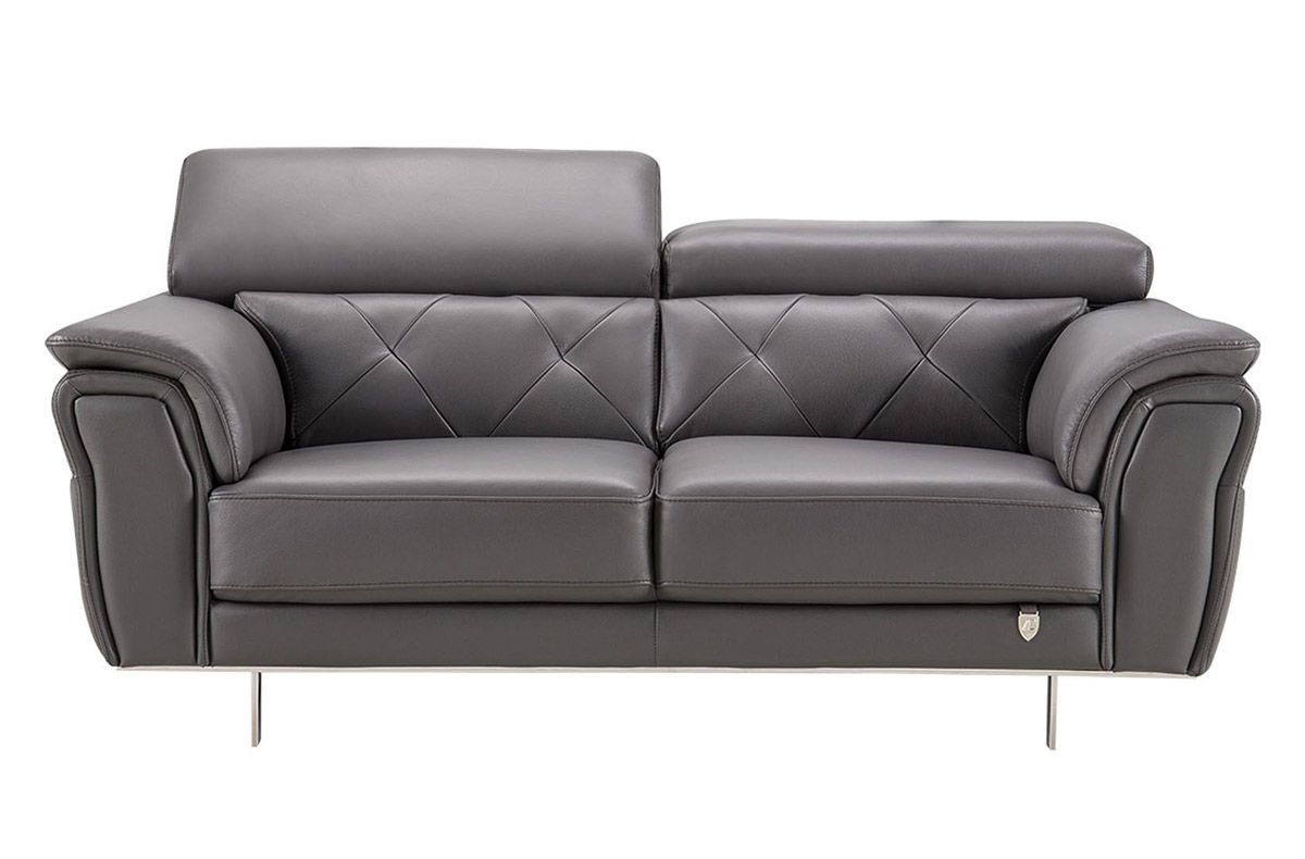 Arianna Grey Italian Leather Loveseat