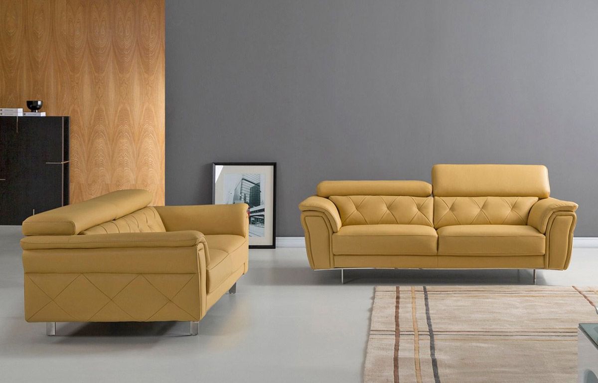 Arianna Yellow Italian Leather Living Room