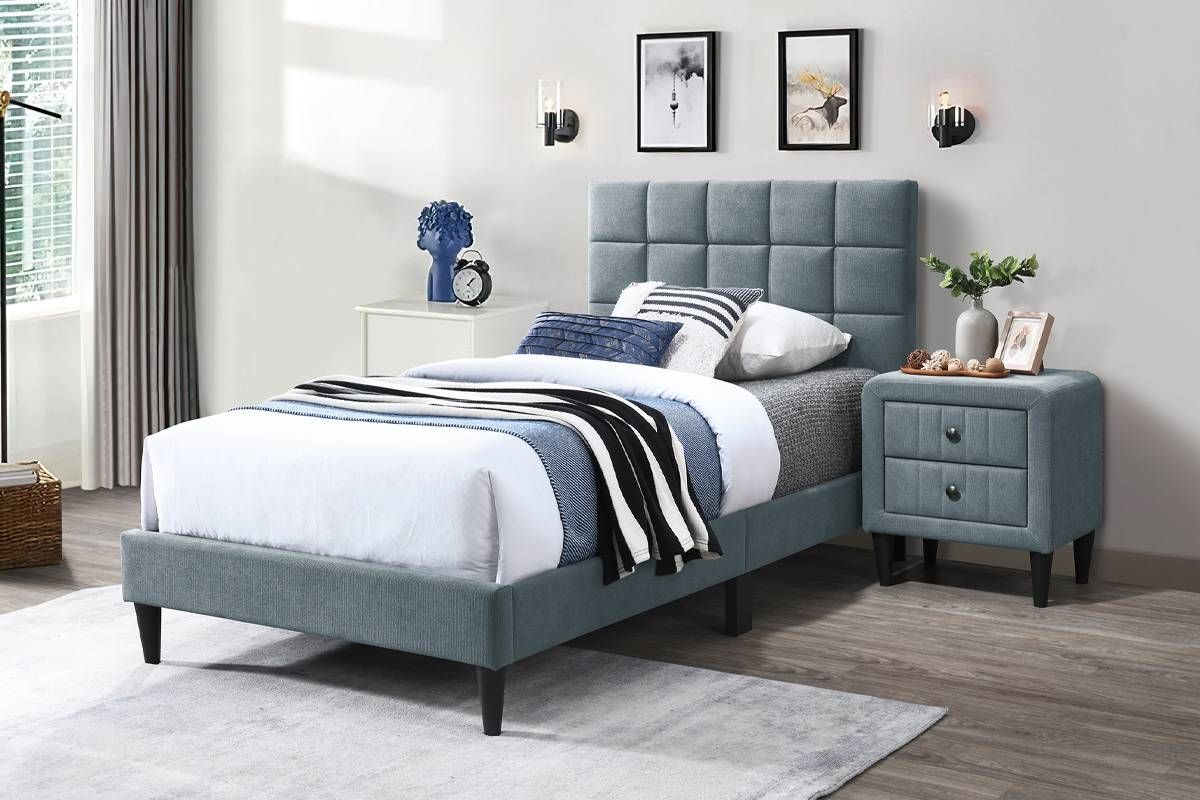 Aris Grey Linen Platform Bed