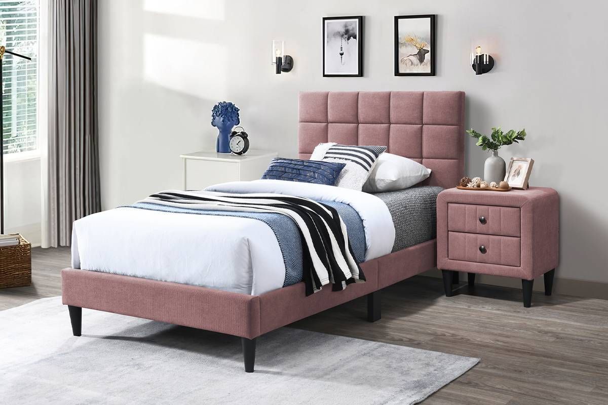 Aris Pink Linen Platform Bed