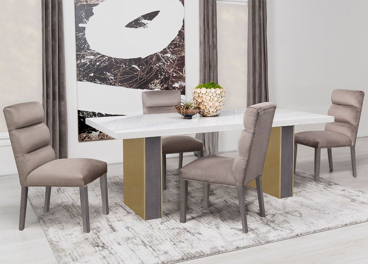 Armada Carrara Marble Dining Table With Grey Chairs