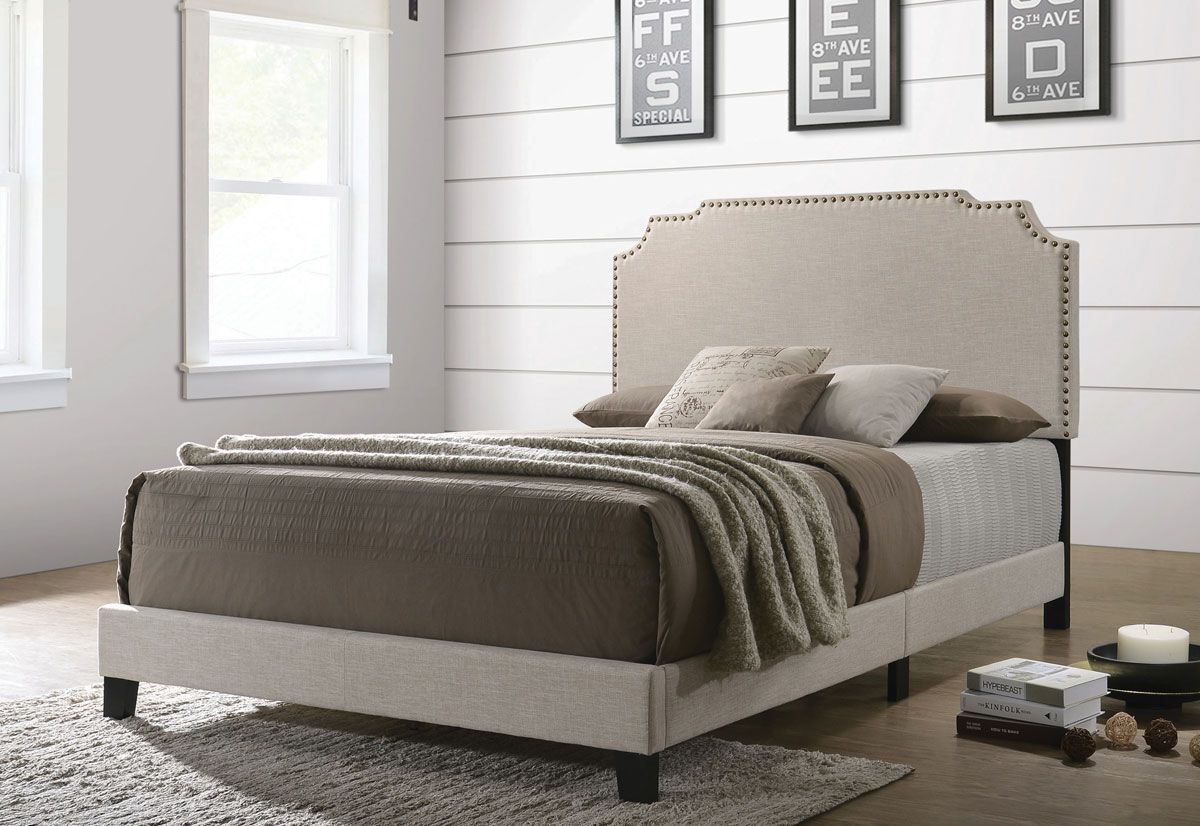 Arsh Beige Fabric Upholstered Bed