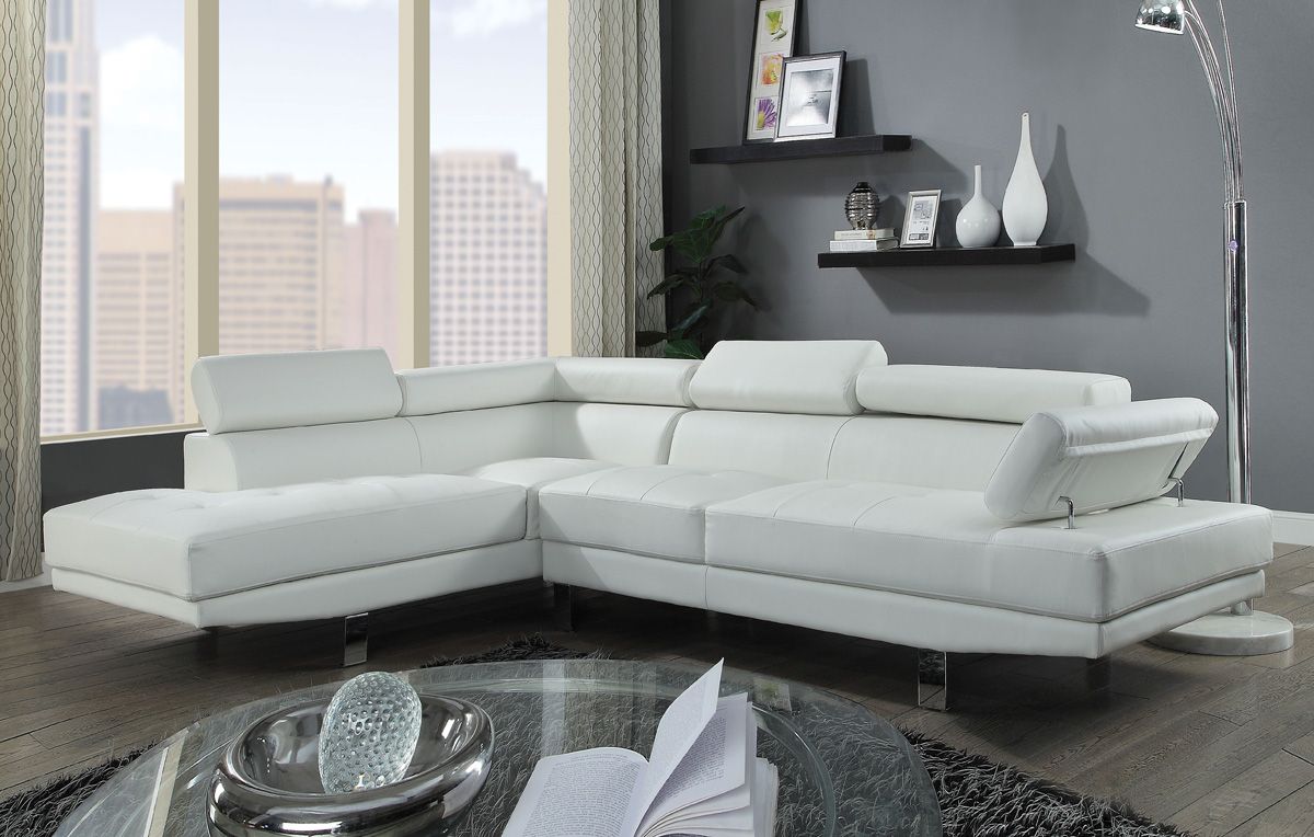 Artem White Leather Modern Sectional