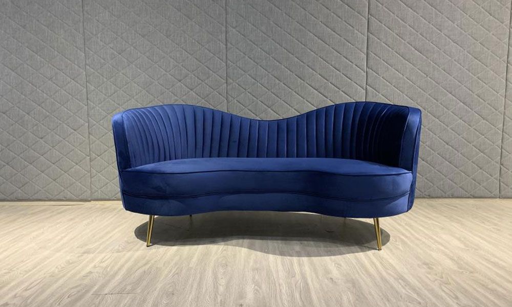 Asher Navy Velvet Loveseat With Gold Legs