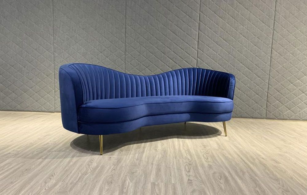 Asher Navy Velvet Sofa With Gold Legs