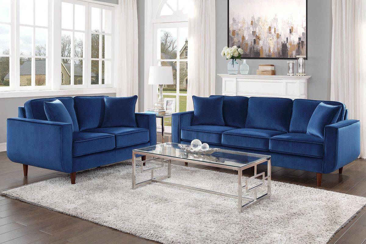 Ashford Navy Blue Velvet Sofa Set
