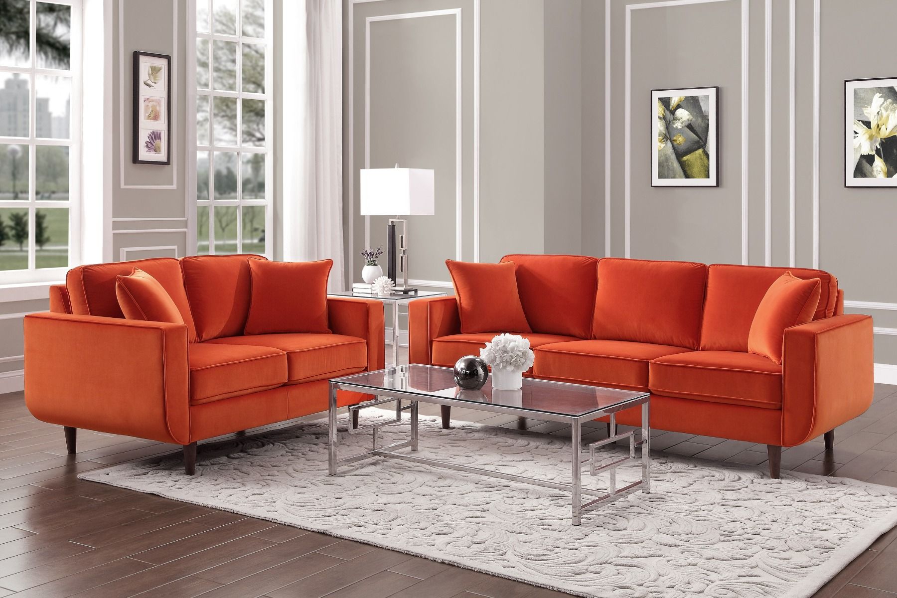 Ashford Orange Velvet Sofa