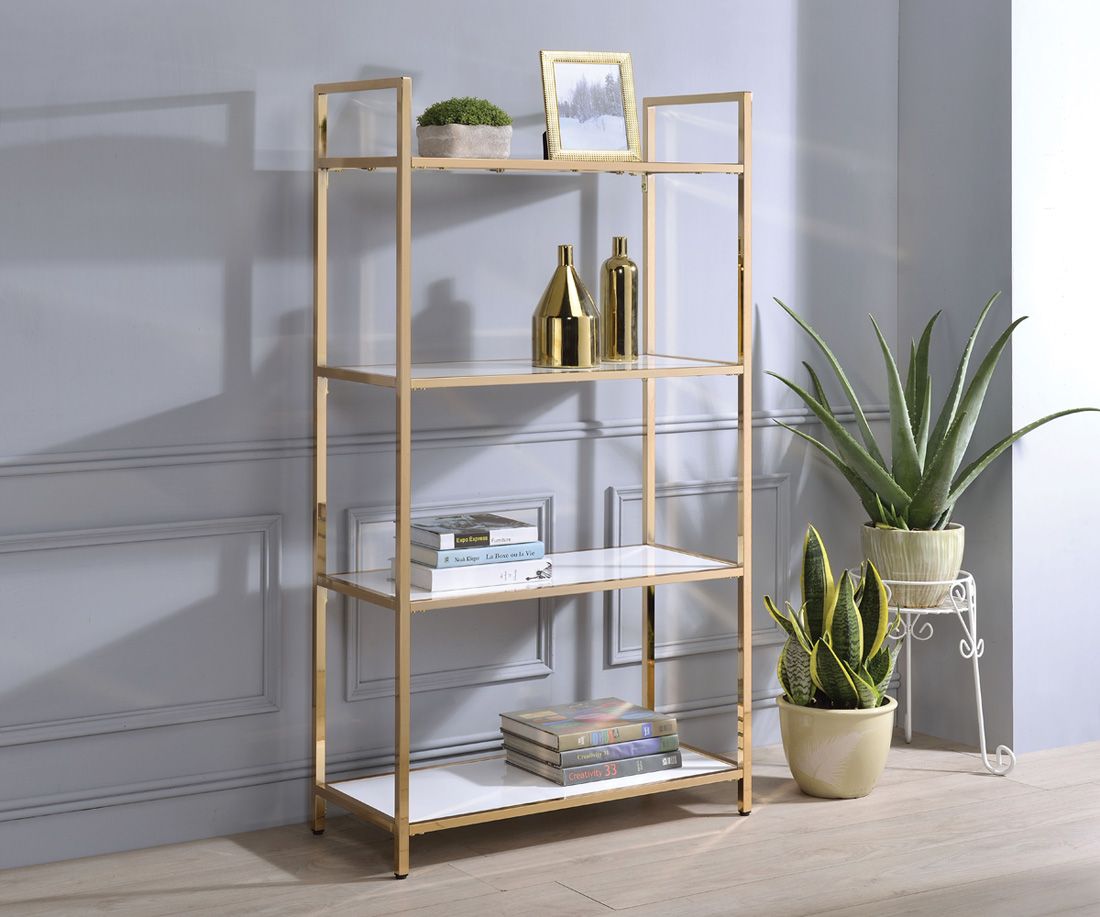 Ashlar Gold Bookcase With White Shelves