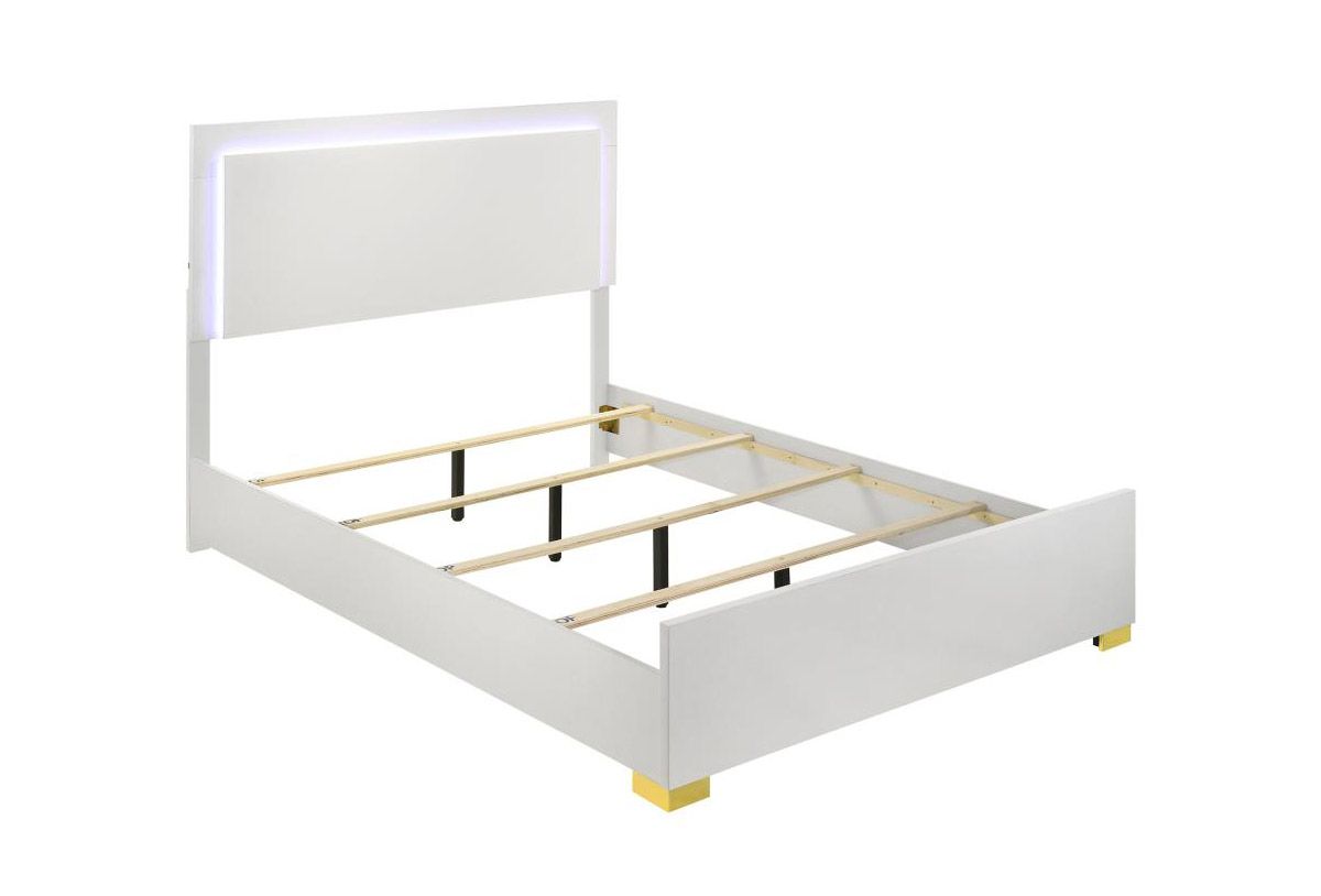 Astrid White LED Bed With Gold Accents