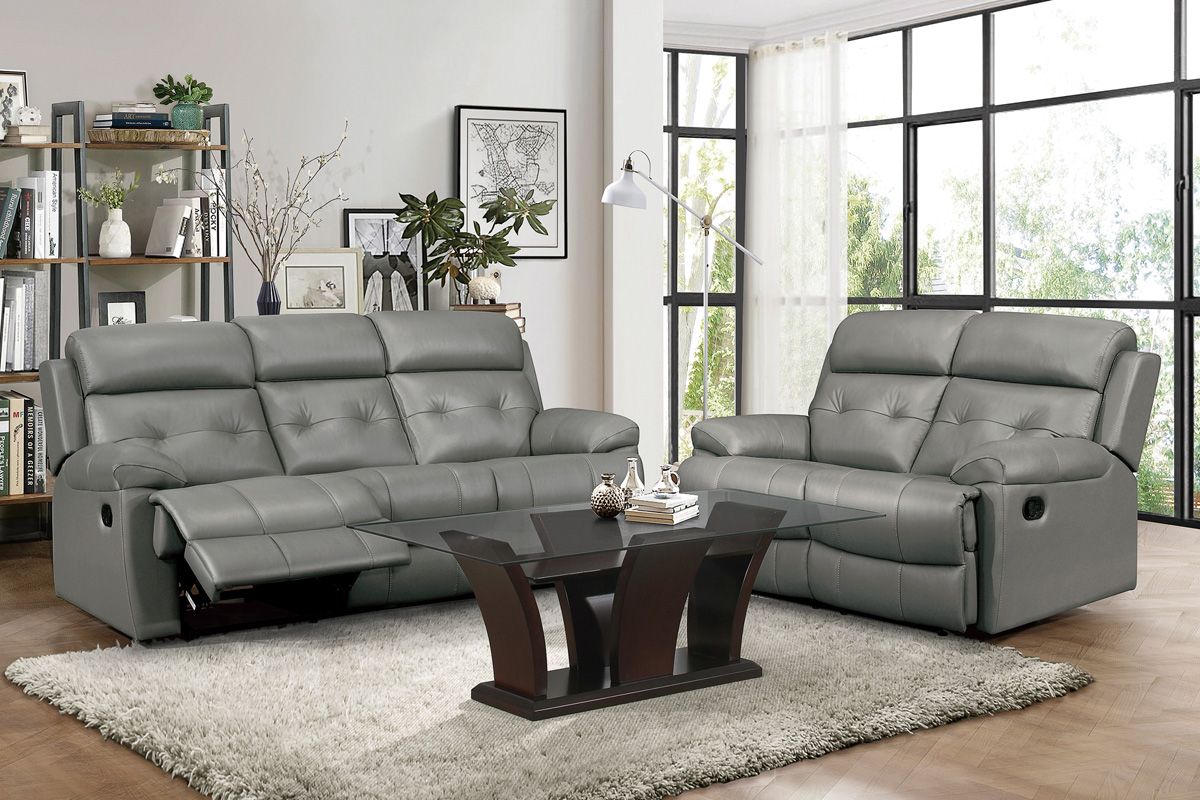 Astronaut Grey Leather Recliner Sofa Set