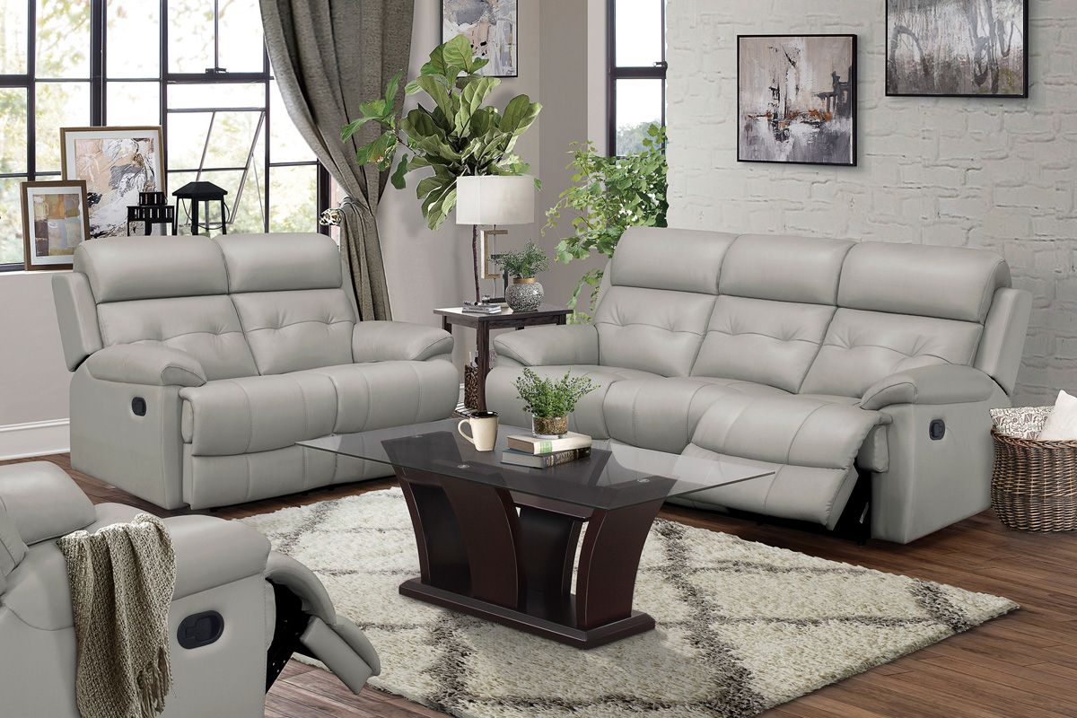 Astronaut Silver Leather Recliner Sofa Set