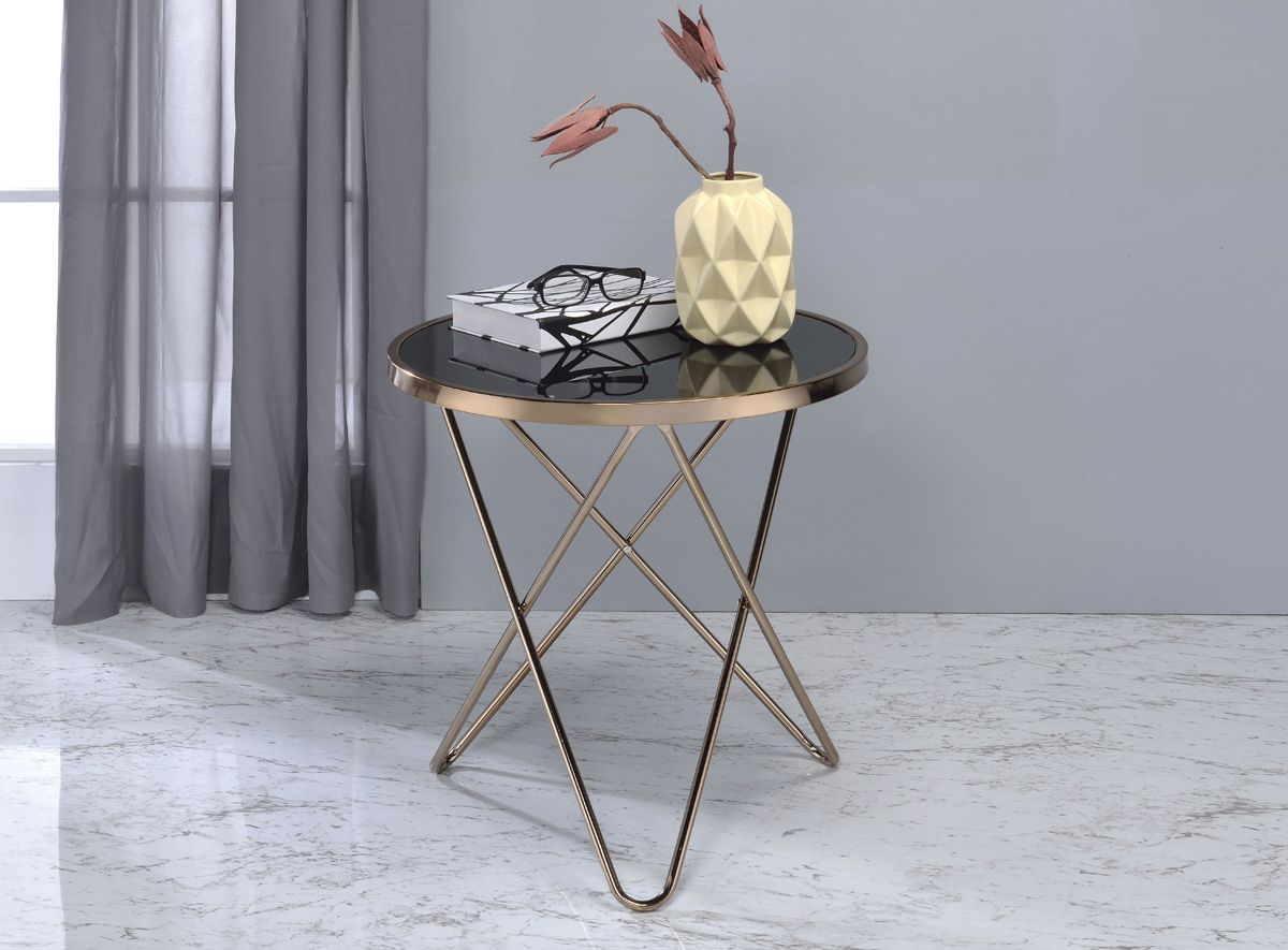 Atkins Black Glass Top End Table