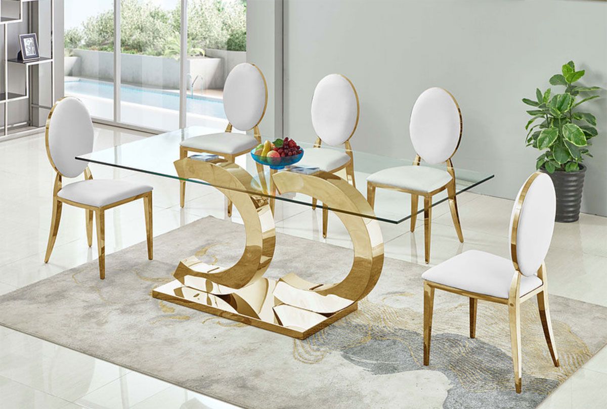 Atmore Gold Finish Glass Top Dining Table