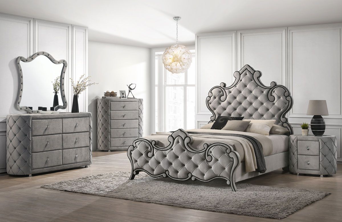 Augustine Court Grey Velvet Bedroom Set