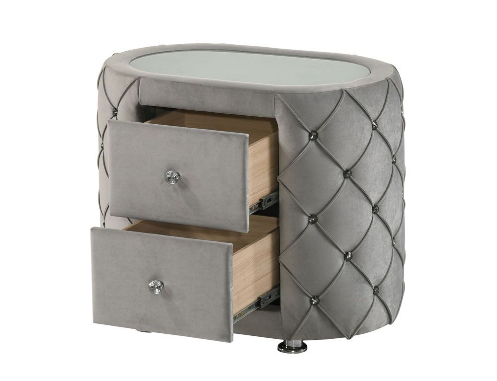 Augustine Court Grey Velvet Night Stand