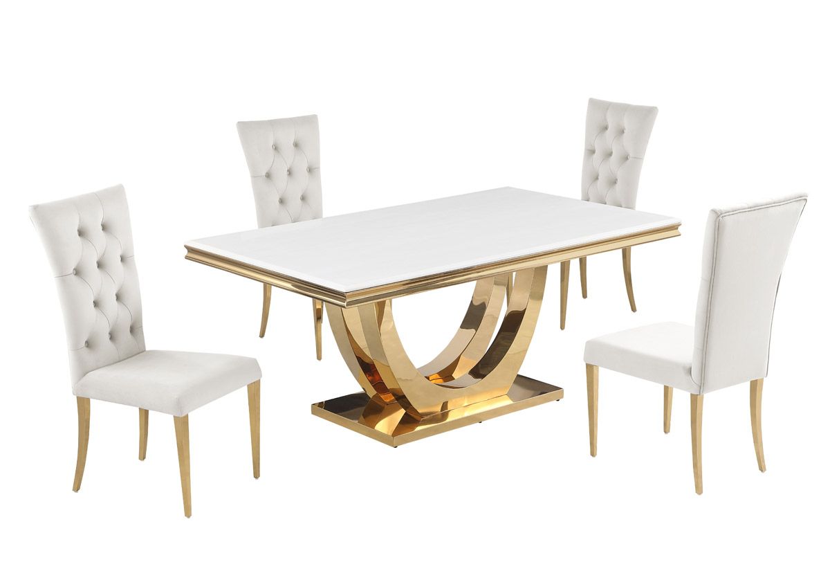 Aversa Marble Top Dining Table Gold Finish