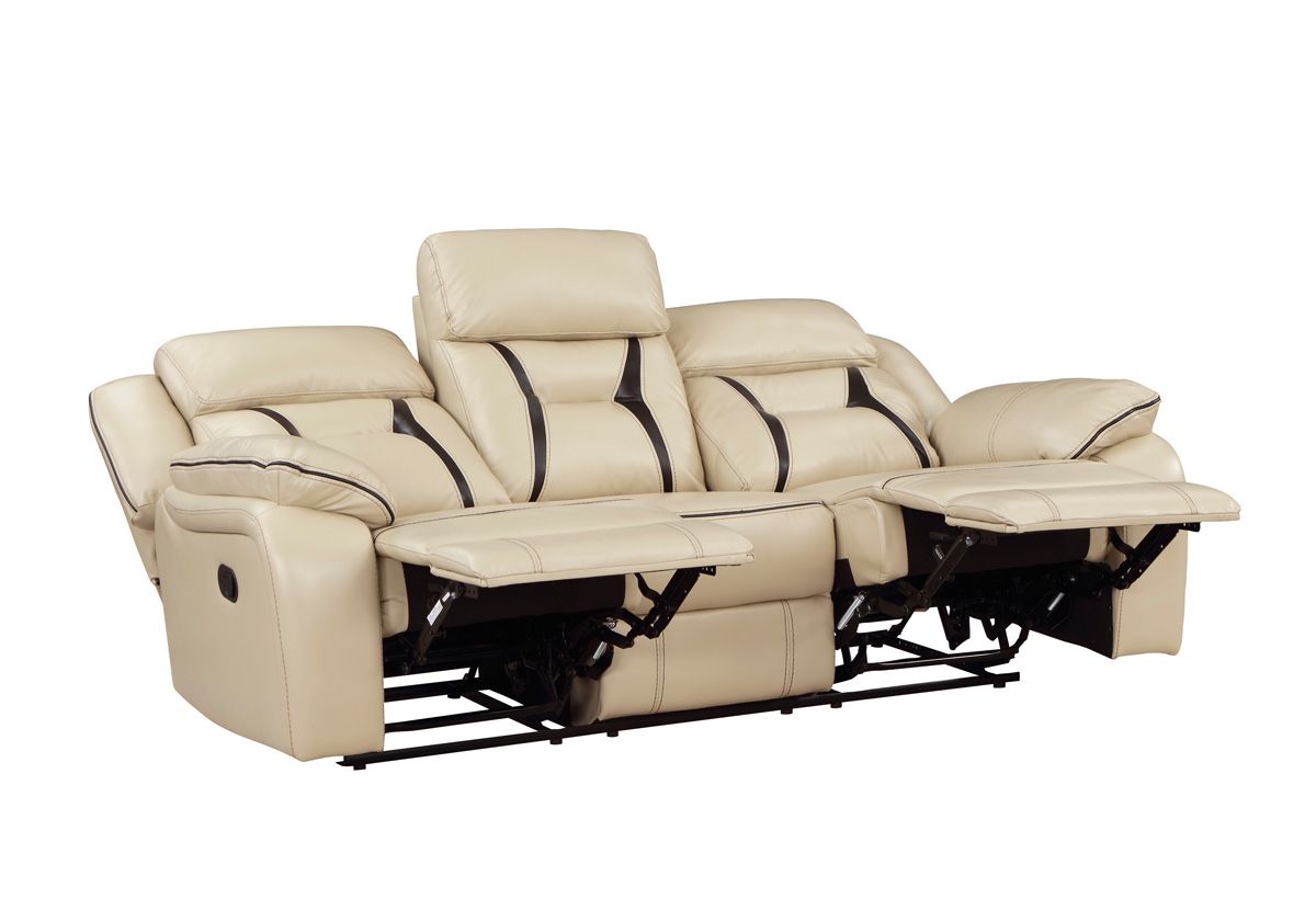 Aviator Beige Leather Recliner Sofa Open