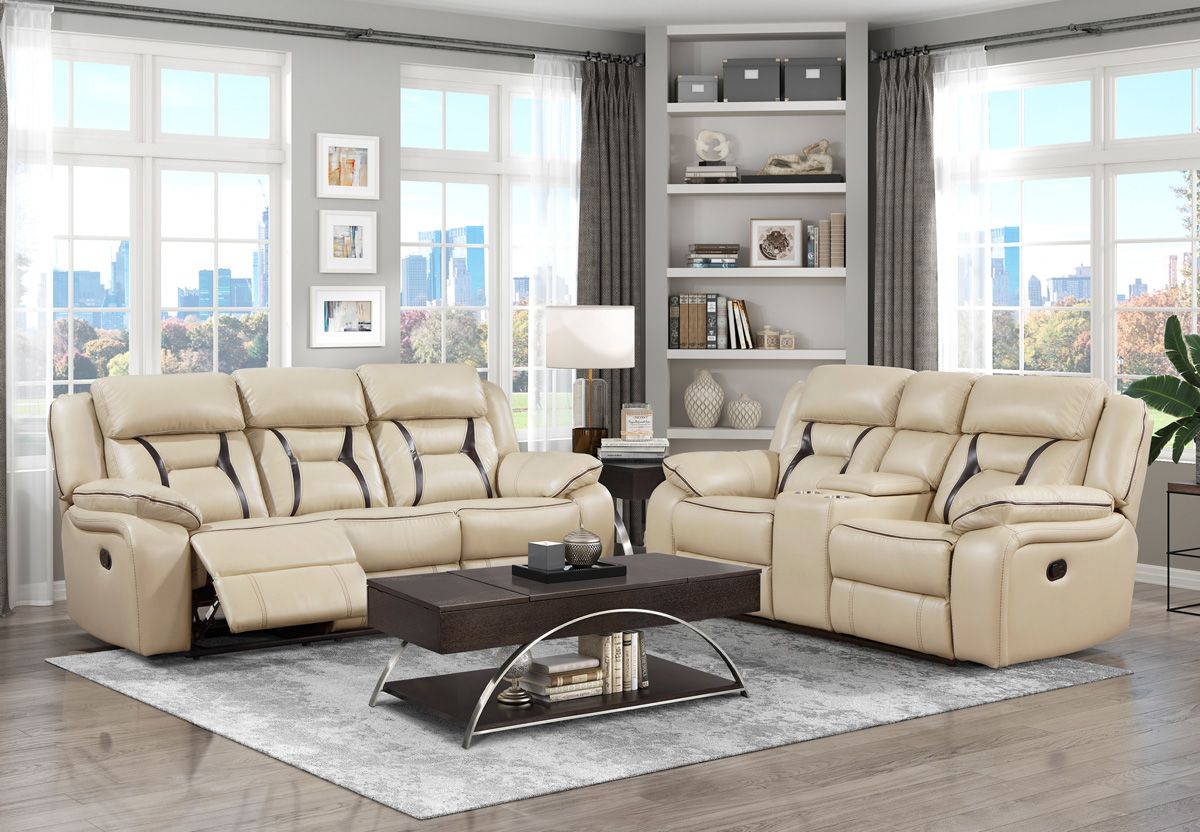 Aviator Beige Leather Recliner Sofa Set