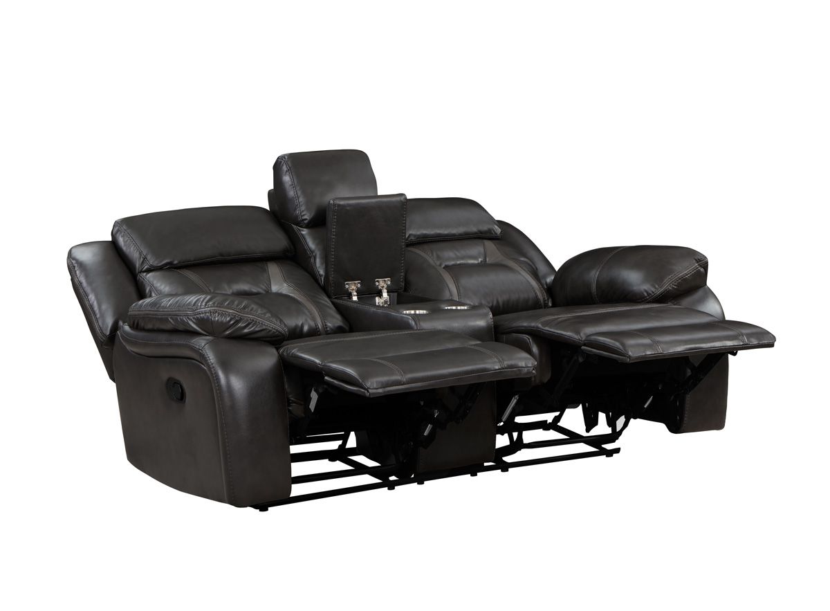 Aviator Grey Leather Recliner Loveseat Open