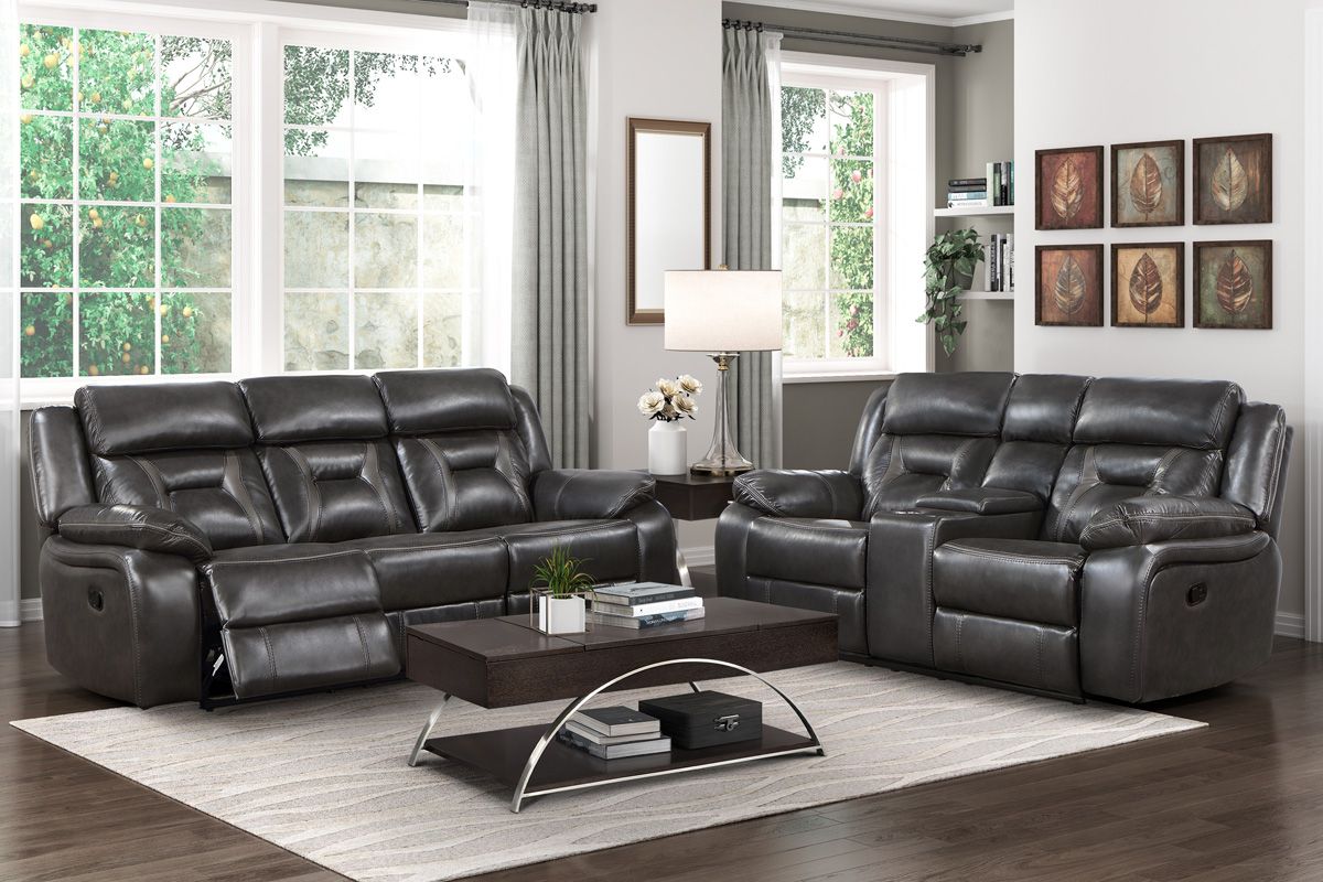 Aviator Grey Leather Recliner Sofa Set