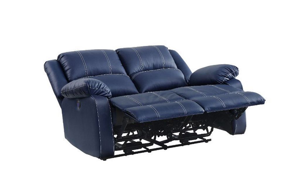 Alex Navy Blue Leather Recliner Loveseat