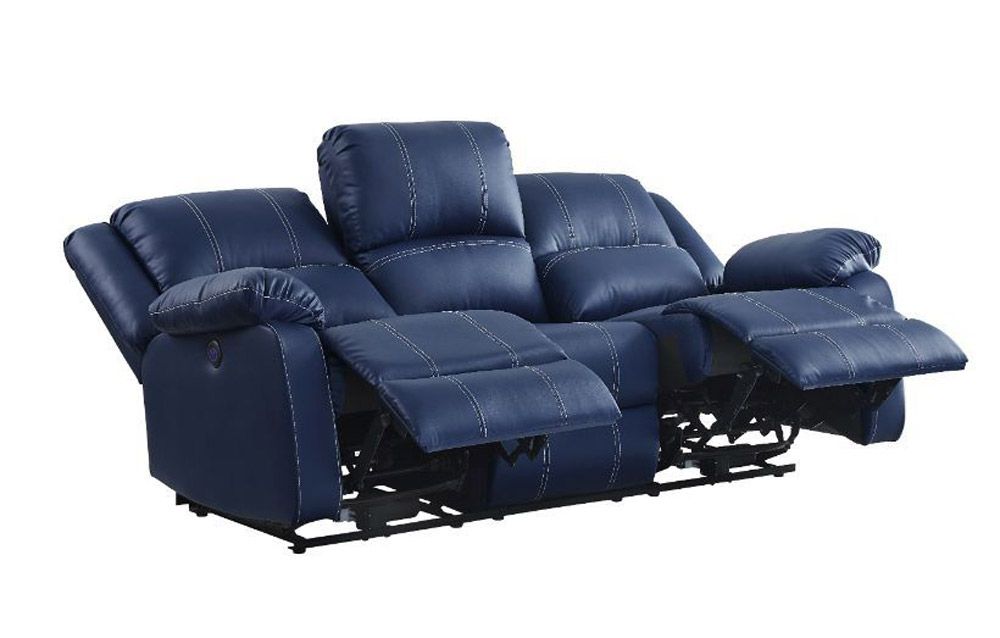 Alex Navy Blue Leather Recliner Sofa