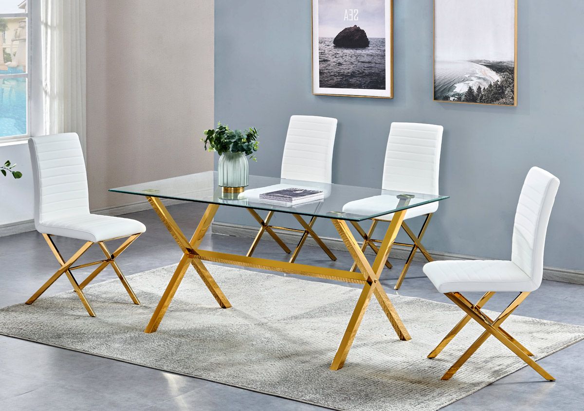 Xavia Gold Finish Dining Table Set