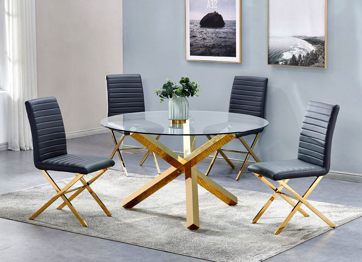 Axis Gold Table With Grey Chairs