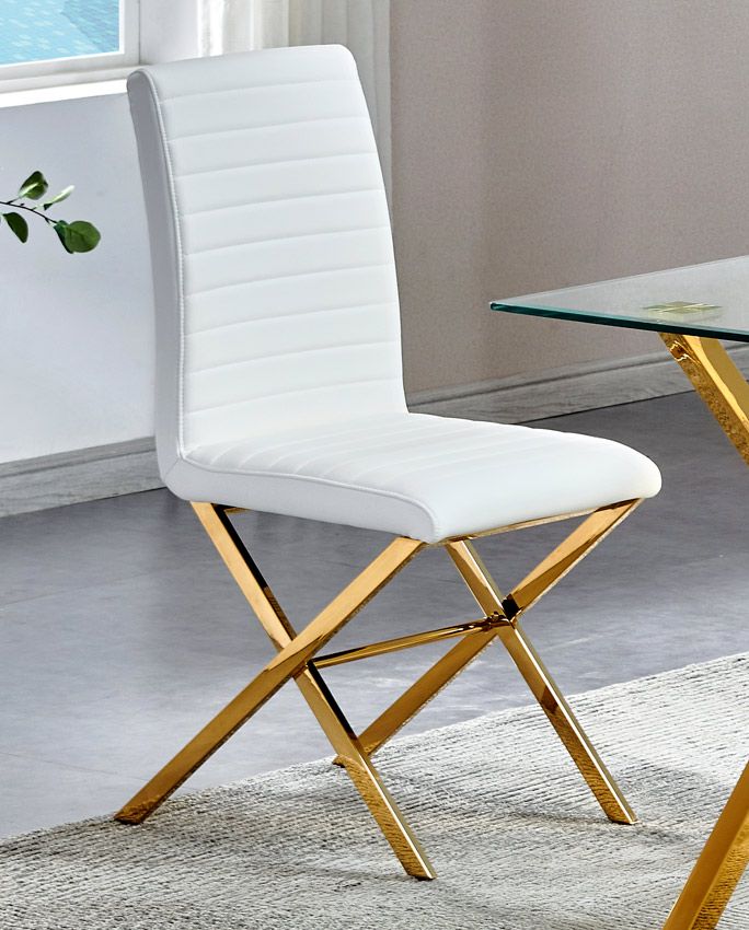 Xavia White and Gold Finish Dining Chairs