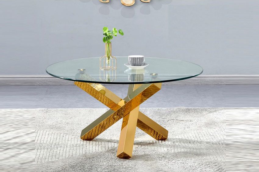 Axis Gold Finish Round Glass Top Coffee Table