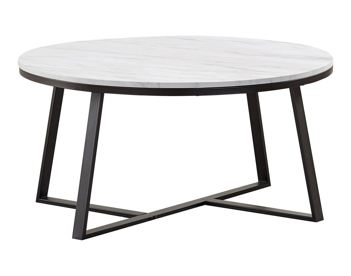 Ayser round faux marble top coffee table with black base