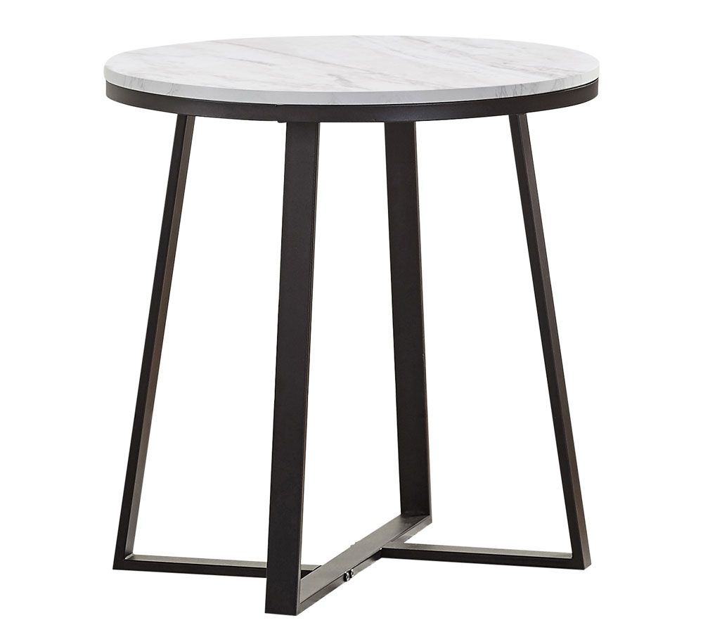 Ayser round faux marble top end table with black base