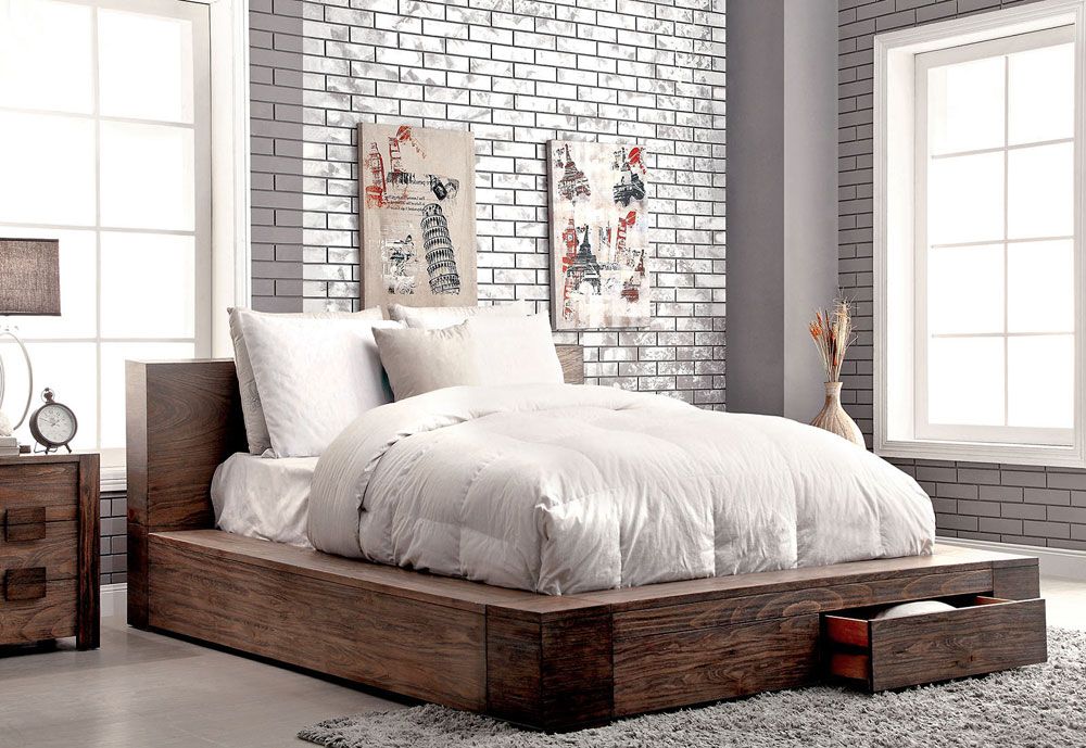 Bambi Modern Rustic Bed With Drawers