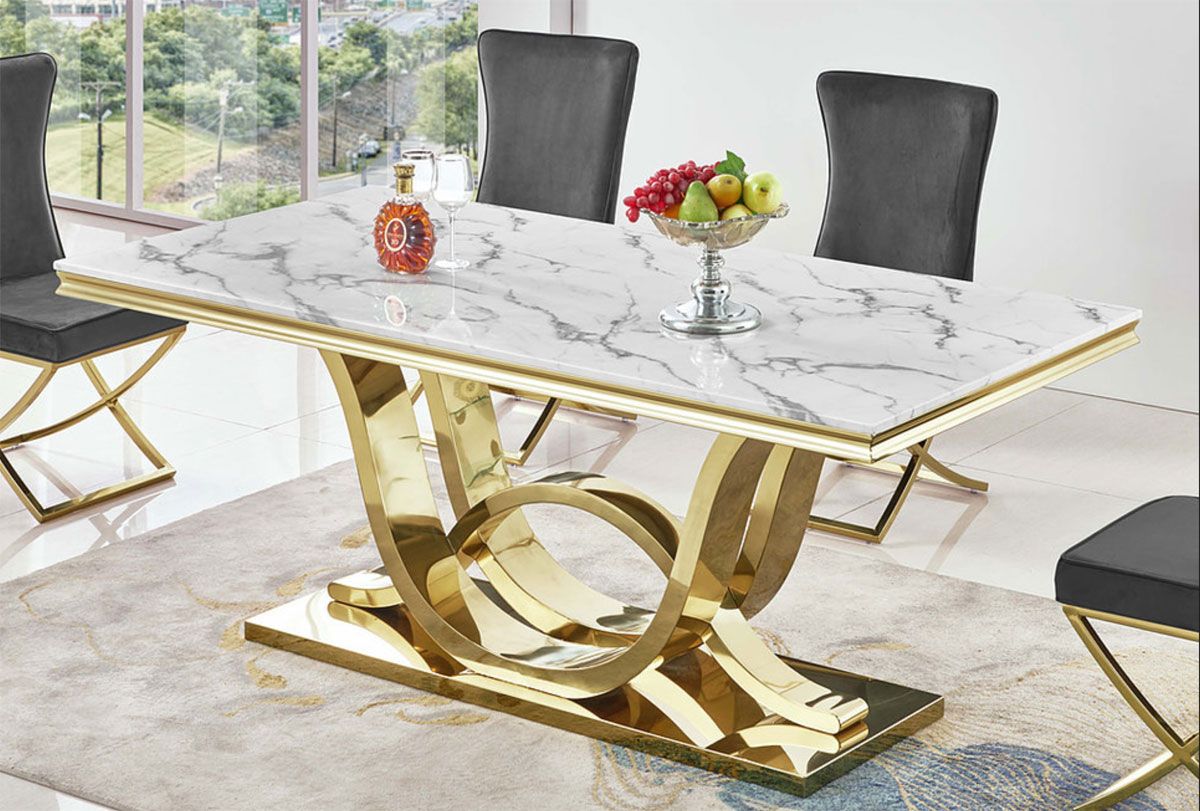 Baristo Marble Top Dining Table Gold Base