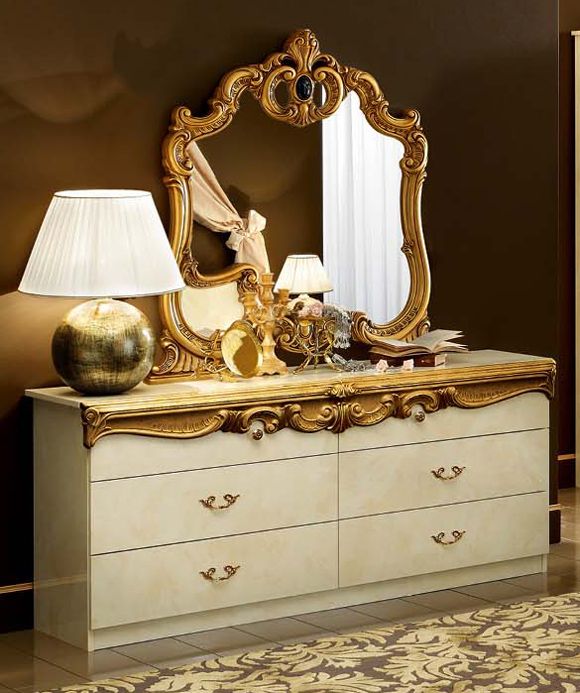 Barocco Ivory and Gold Dresser, Mirror