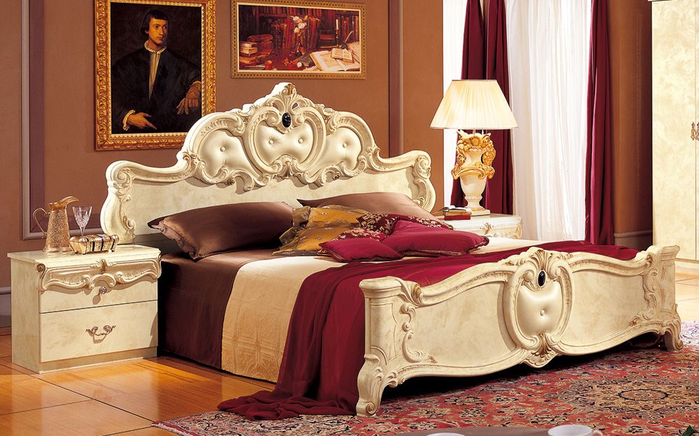 Barocco Ivory Bed With Night Stand