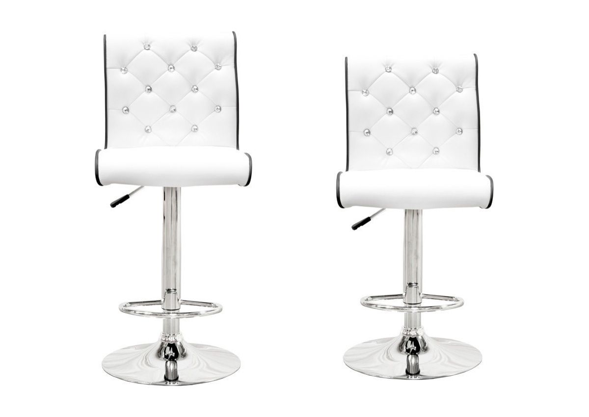 Barry Crystal Tufted White Barstool Set of 2