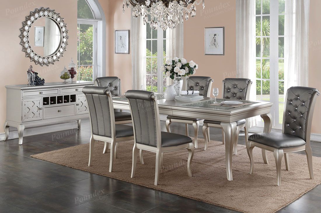 Barzini Silver Finish Dining Room Table Set