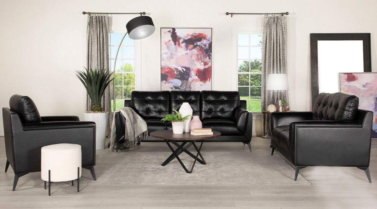 Bavaria Black Leather Sofa Set