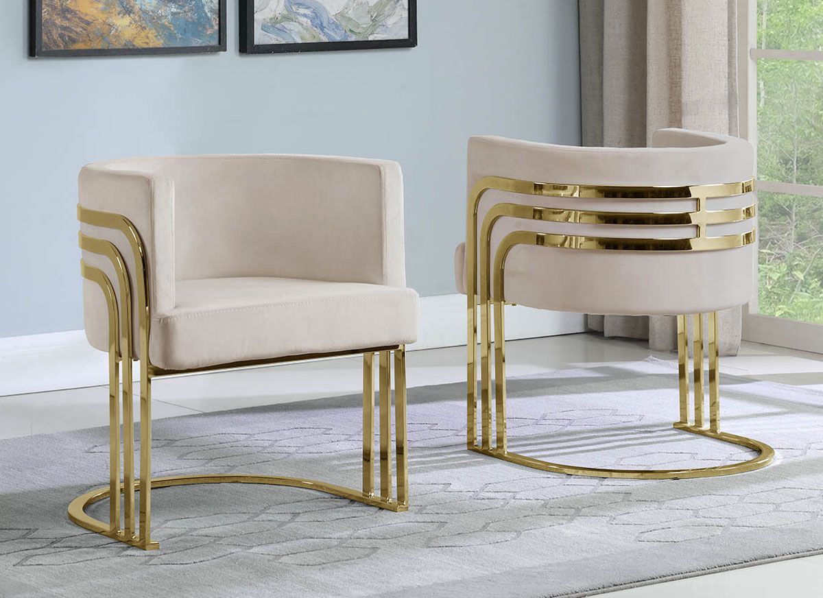 Beacon Beige Velvet Dining Chair Gold Frame