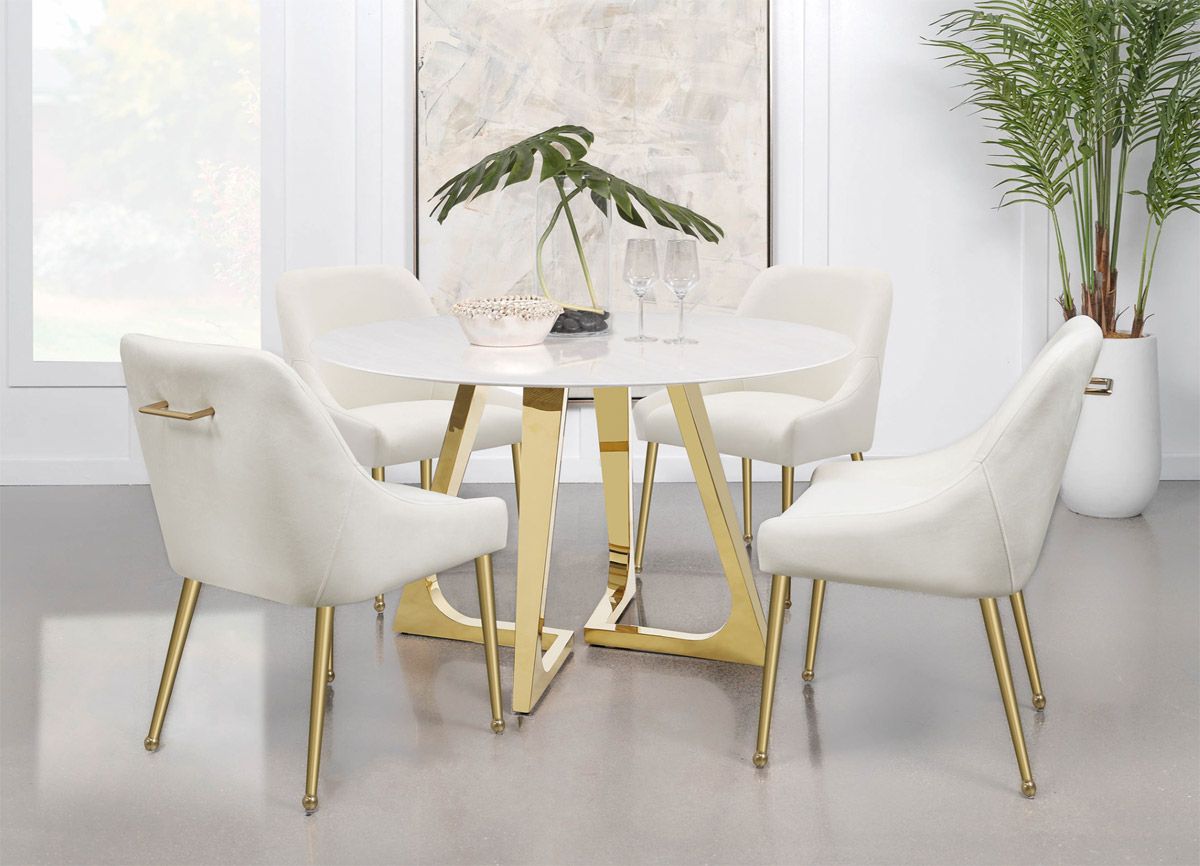 Beatrix White Marble Table With Ivory Chairs