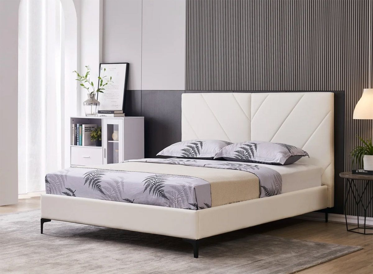 Beckley White Leather Platform Bed