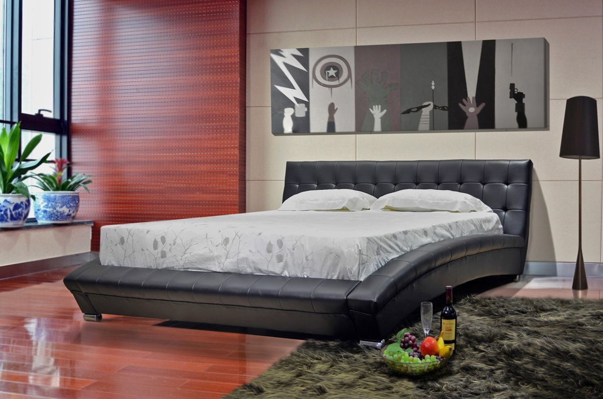 Belaire Modern Black Leather Platform Bed