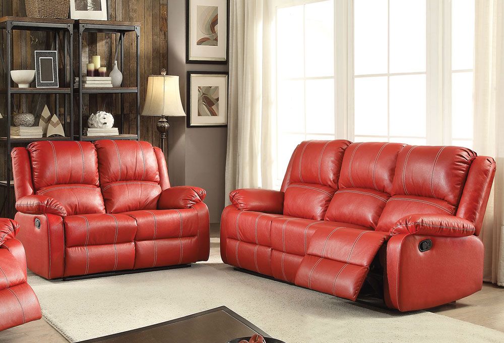 Beldan Red Leather Recliner Sofa